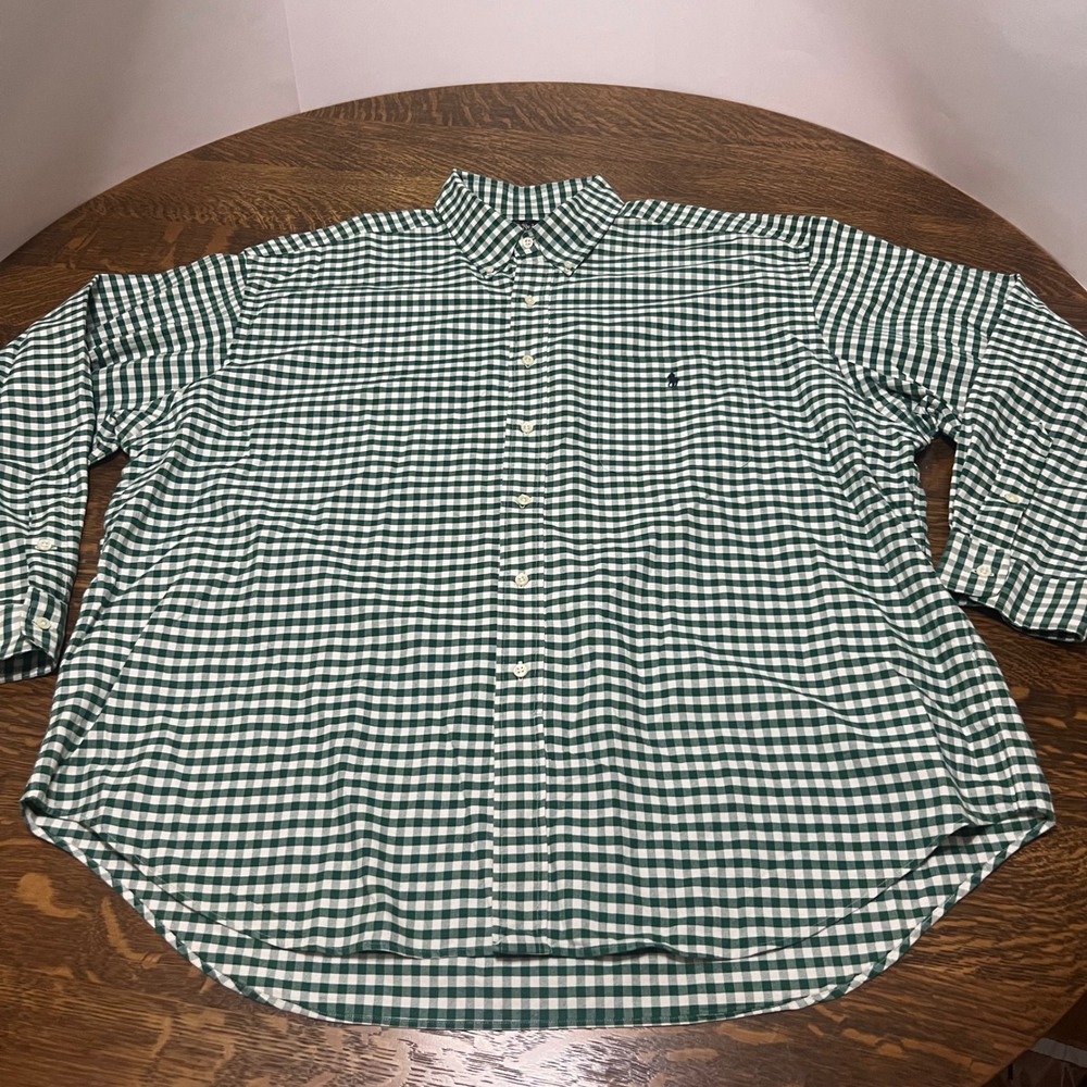 Ralph Lauren Button Down Shirt Mens XXL Green Gingham Big Shirt 100% Cotton